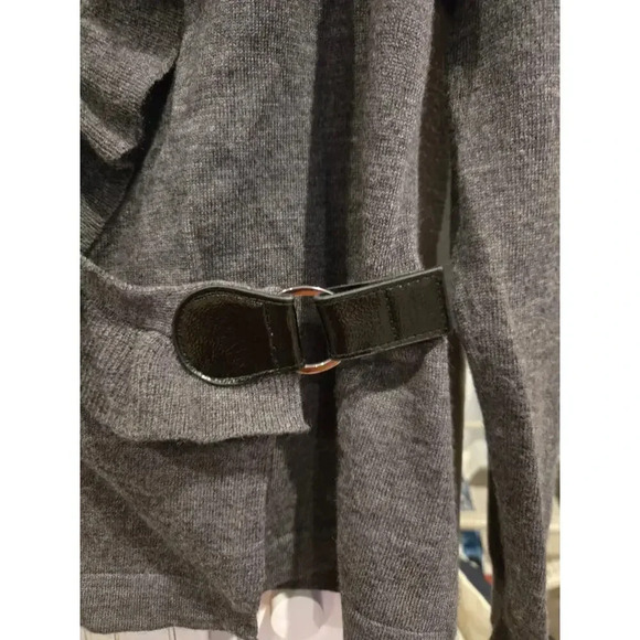 Elena Solano Women's Gray Wool Wrap Sweater S Ruffle Buckle Casual Fall - Picture 2 of 9